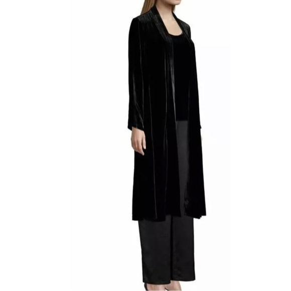 NWT EILEEN FISHER BLACK VELVET SHAWL COLLAR LONG JACKET $438 COAT sold out - Picture 8 of 12